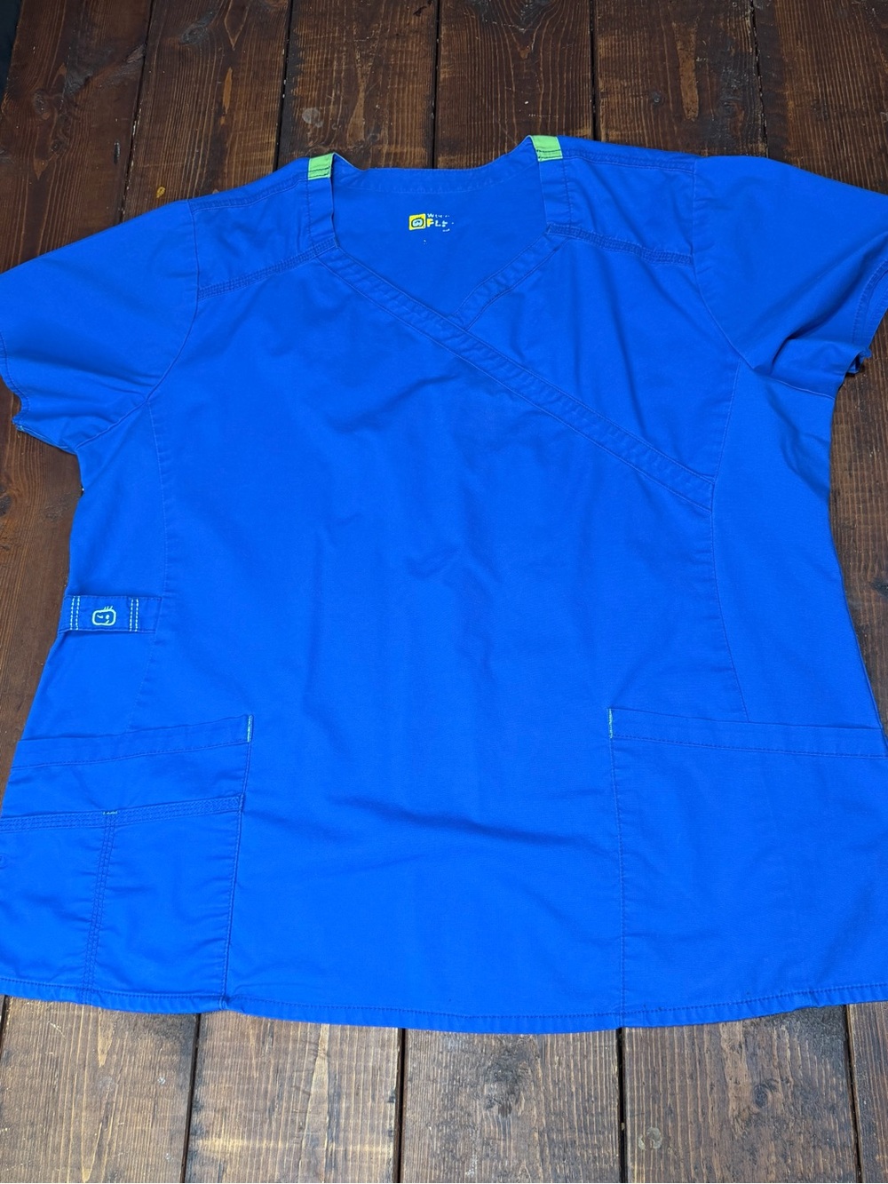 WonderWink Women's Bright Royal Blue Medical Scrub Top with Lime Green Accents